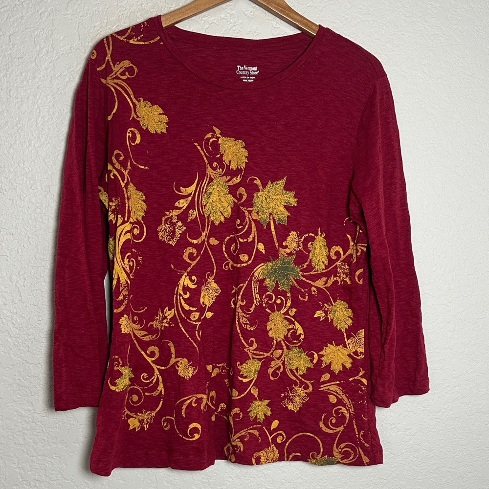 The Vermont Country Store Red Rust Gold Leaf Painted Top Artsy Large